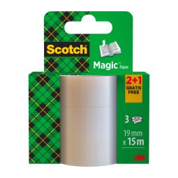 Pack 2 rollen plakband Scotch Magic invisible - lengte 15 m + 1 gratis