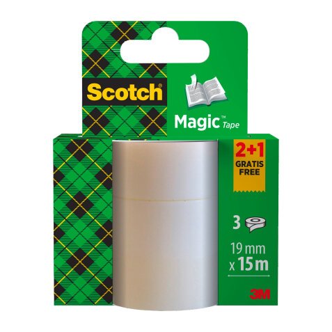Pack de 2 rubans adhésif Scotch Magic invisible - Longueur 15 m + 1 offert