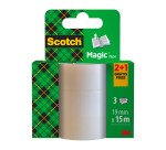 Pack de 2 rubans adhésif Scotch Magic invisible - Longueur 15 m + 1 offert