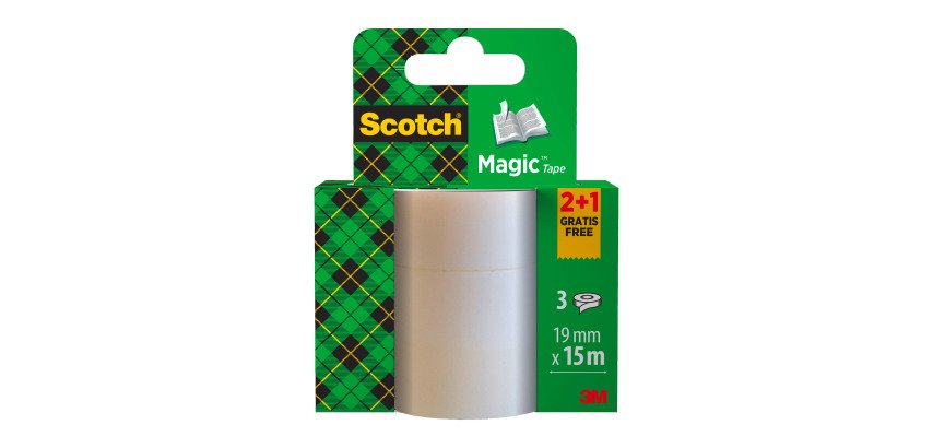 Pack von 2 unsichtbaren Scotch Magic Klebebändern - Länge 15 m + 1 gratis
