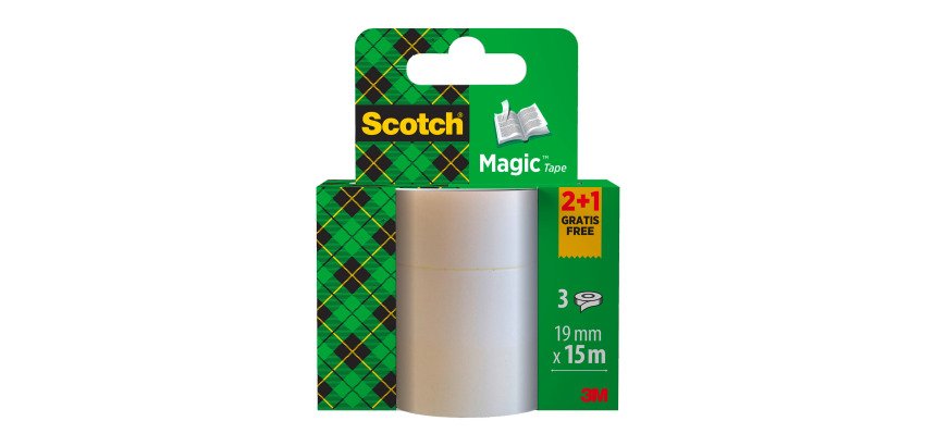 Pack de 2 rubans adhésif Scotch Magic invisible - Longueur 15 m + 1 offert