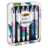 Stylos bille Bic 4 couleurs Botanique et Tie & Dye pointe 1 mm - écriture moyenne - Coffret de 6