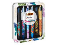 Balpen Bic 4 kleuren Botanique en Tie & Dye punt 1 mm - medium - Set van 6