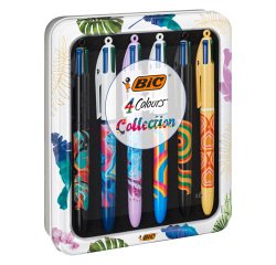 Stylos bille Bic 4 couleurs Botanique et Tie & Dye pointe 1 mm - écriture moyenne - Coffret de 6