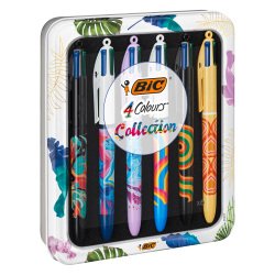 Stylos bille Bic 4 couleurs Botanique et Tie & Dye pointe 1 mm - écriture moyenne - Coffret de 6