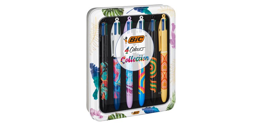 Ballpoint pens Bic 4 colors Botanical and Tie & Dye 1 mm point - medium writing - Set of 6