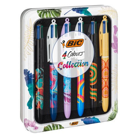 Bolígrafos Bic 4 colores Botánico y Tie & Dye punta 1 mm - Escritura media - Caja de 6