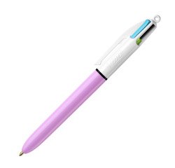 Stylo bille Bic 4 couleurs Lilas rétractable pointe 1 mm - écriture moyenne