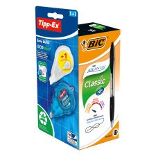 Pack 12 balpennen Atlantis Bic + 1 corrector Tipp-Ex Easy Refill Ecolutions en 1 navulling gratis