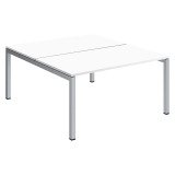 Pôle 2 bureaux droits Teamline L 140 cm - plateaux blanc piètement métal arche