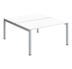 Pôle 2 bureaux droits Teamline L 140 cm - plateaux blanc piètement métal arche