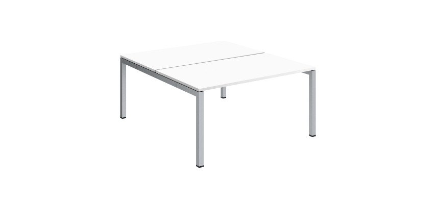Pôle 2 bureaux droits Teamline L 140 cm - plateaux blanc piètement métal arche