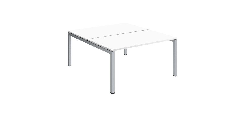 Pôle 2 bureaux droits Teamline L 140 cm - plateaux blanc piètement métal arche