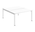 Pôle 2 bureaux droits Teamline L 140 cm - plateaux blanc piètement métal arche