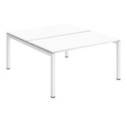 Pôle 2 bureaux droits Teamline L 140 cm - plateaux blanc piètement métal arche