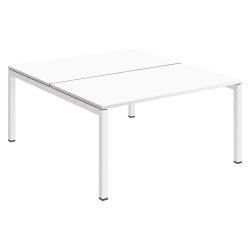 Pôle 2 bureaux droits Teamline L 140 cm - plateaux blanc piètement métal arche
