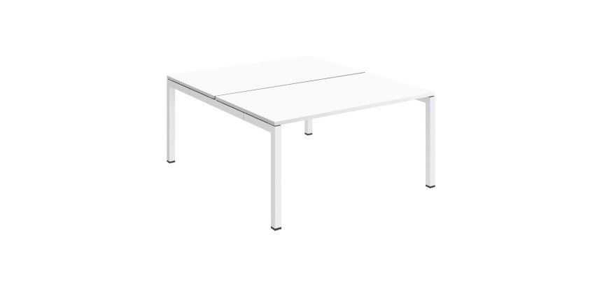 Pôle 2 bureaux droits Teamline L 140 cm - plateaux blanc piètement métal arche