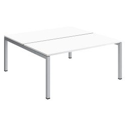Pôle 2 bureaux droits Teamline L 160 cm - plateaux blanc piètement métal arche