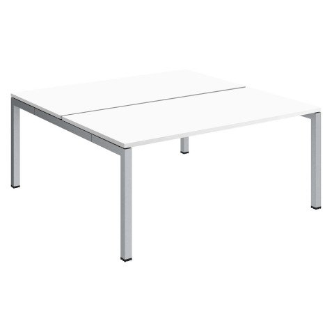 Pôle 2 bureaux droits Teamline L 160 cm - plateaux blanc piètement métal arche
