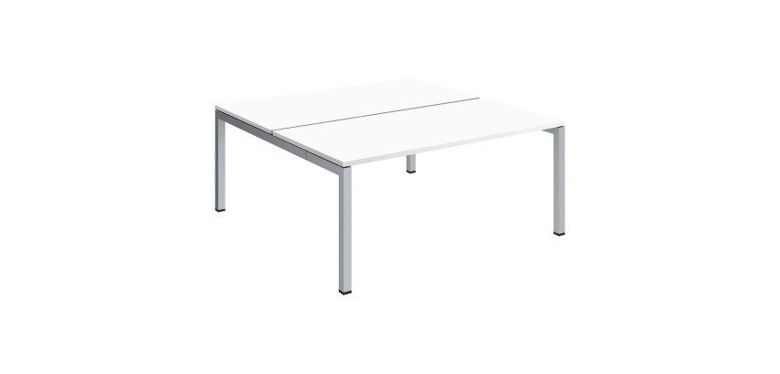 Pôle 2 bureaux droits Teamline L 160 cm - plateaux blanc piètement métal arche