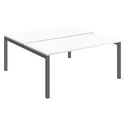 Pôle 2 bureaux droits Teamline L 160 cm - plateaux blanc piètement métal arche