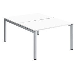 Pôle 2 bureaux droits Teamline L 120 cm - plateaux blanc piètement métal arche