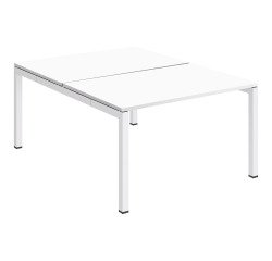 Pôle 2 bureaux droits Teamline L 120 cm - plateaux blanc piètement métal arche