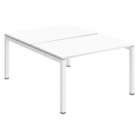 Pôle 2 bureaux droits Teamline L 120 cm - plateaux blanc piètement métal arche
