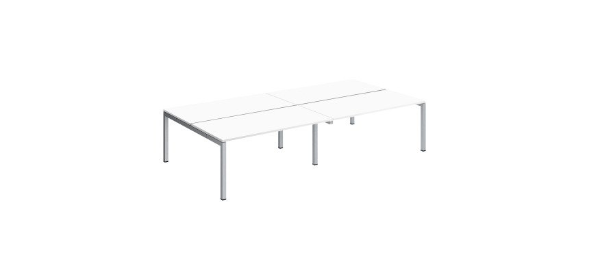 Pôle 4 bureaux droits Teamline L 320 cm - plateaux blanc piètement métal arche