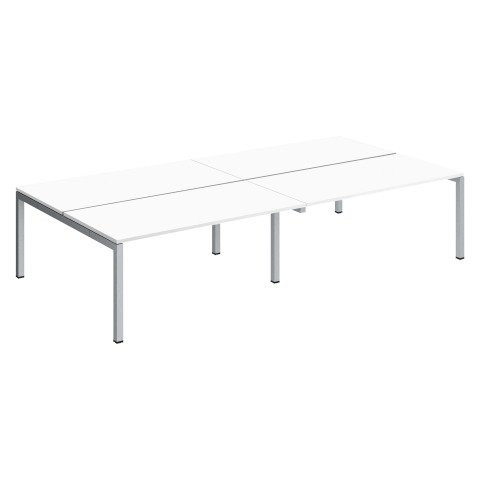 Conjunto 4 mesas rectas Arko An 320 x Fon 168 cm blanco patas aluminio