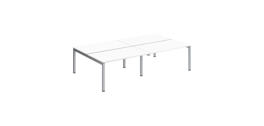 Pôle 4 bureaux droits Teamline L 280 cm - plateaux blanc piètement métal arche