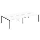 Pôle 4 bureaux droits Teamline L 320 cm - plateaux blanc piètement métal arche