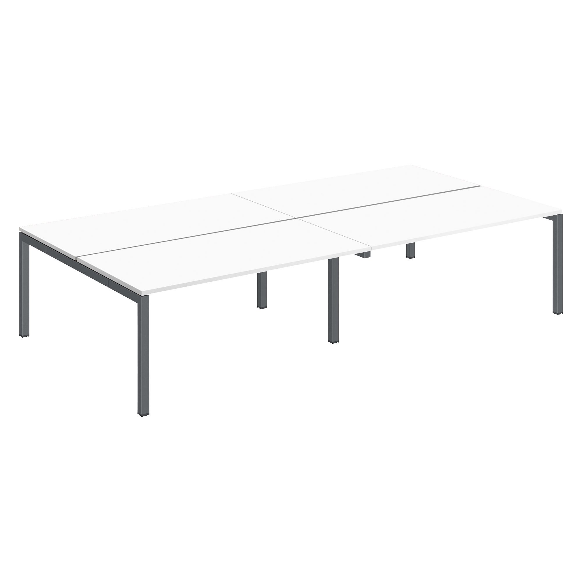 Pôle 4 bureaux droits Teamline L 320 cm - plateaux blanc piètement métal arche