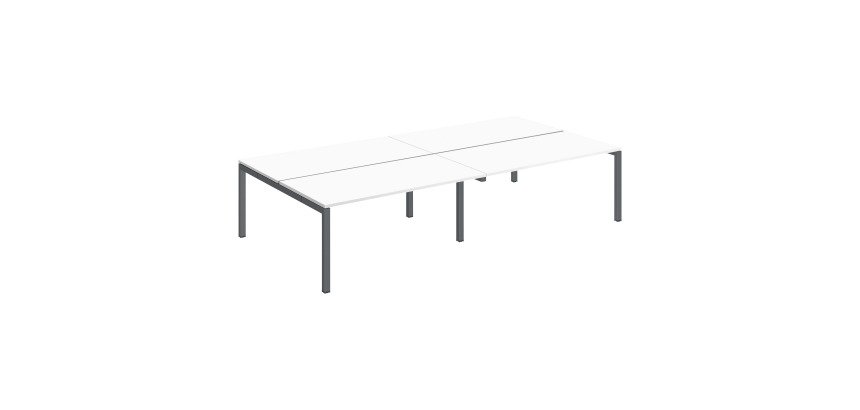 Pôle 4 bureaux droits Teamline L 320 cm - plateaux blanc piètement métal arche