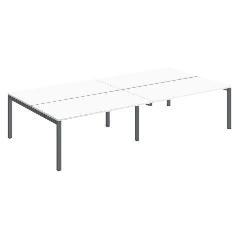 Pôle 4 bureaux droits Teamline L 320 cm - plateaux blanc piètement métal arche