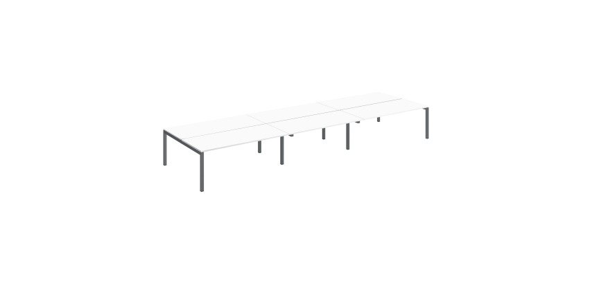 <span>Pole 6 straight Arko oak finish office tables with metal arch legs</span>