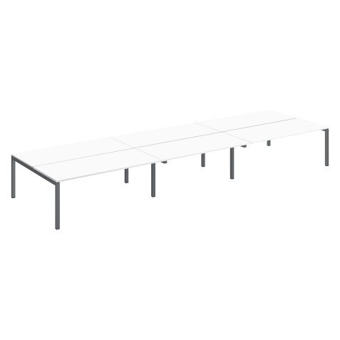 Pôle 6 bureaux droits Teamline L 540 cm - plateaux blanc piètement métal arche