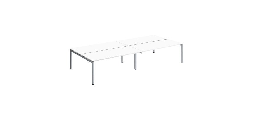 Pôle 4 bureaux droits Teamline L 360 cm - plateau blanc piètement métal arche