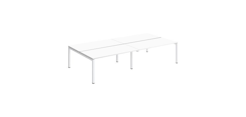 Pôle 4 bureaux droits Teamline L 320 cm - plateaux blanc piètement métal arche
