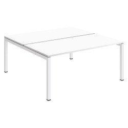 Pôle 2 bureaux droits Teamline L 160 cm - plateaux blanc piètement métal arche