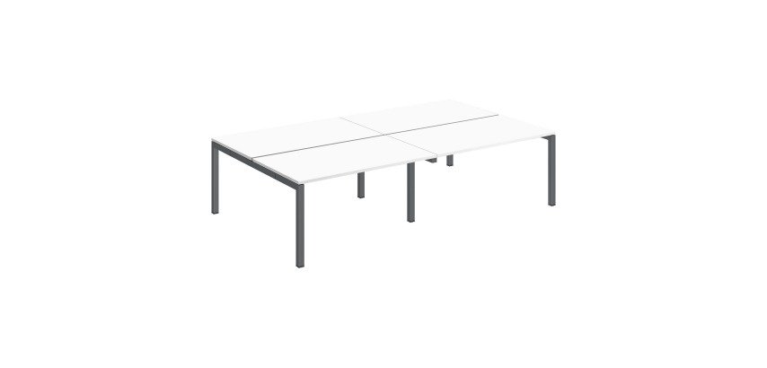 Pôle 4 bureaux droits Teamline L 280 cm - plateaux blanc piètement métal arche