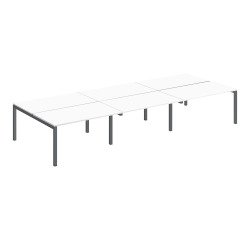 Pôle 6 bureaux droits Teamline L 420 cm - plateaux blanc piètement métal arche