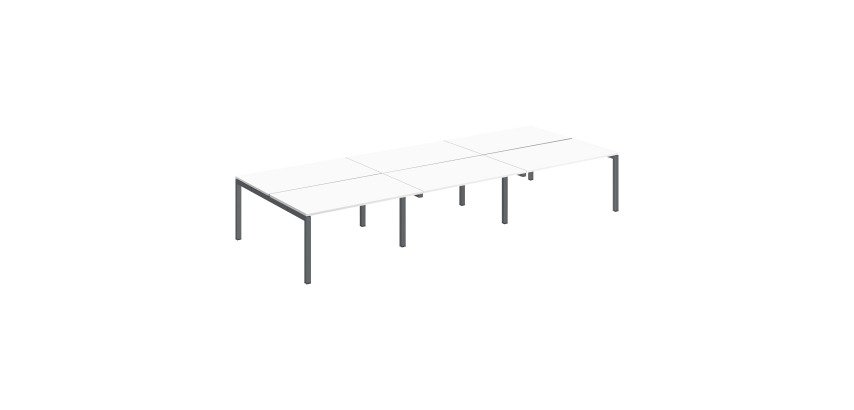 Pôle 6 bureaux droits Teamline L 420 cm - plateaux blanc piètement métal arche