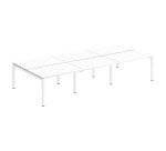 <span>Pole 6 straight Arko oak finish office tables with metal arch legs</span>