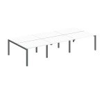 Pôle 6 bureaux droits Teamline L 360 cm - plateaux blanc piètement métal arche