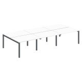 Pôle 6 bureaux droits Teamline L 360 cm - plateaux blanc piètement métal arche
