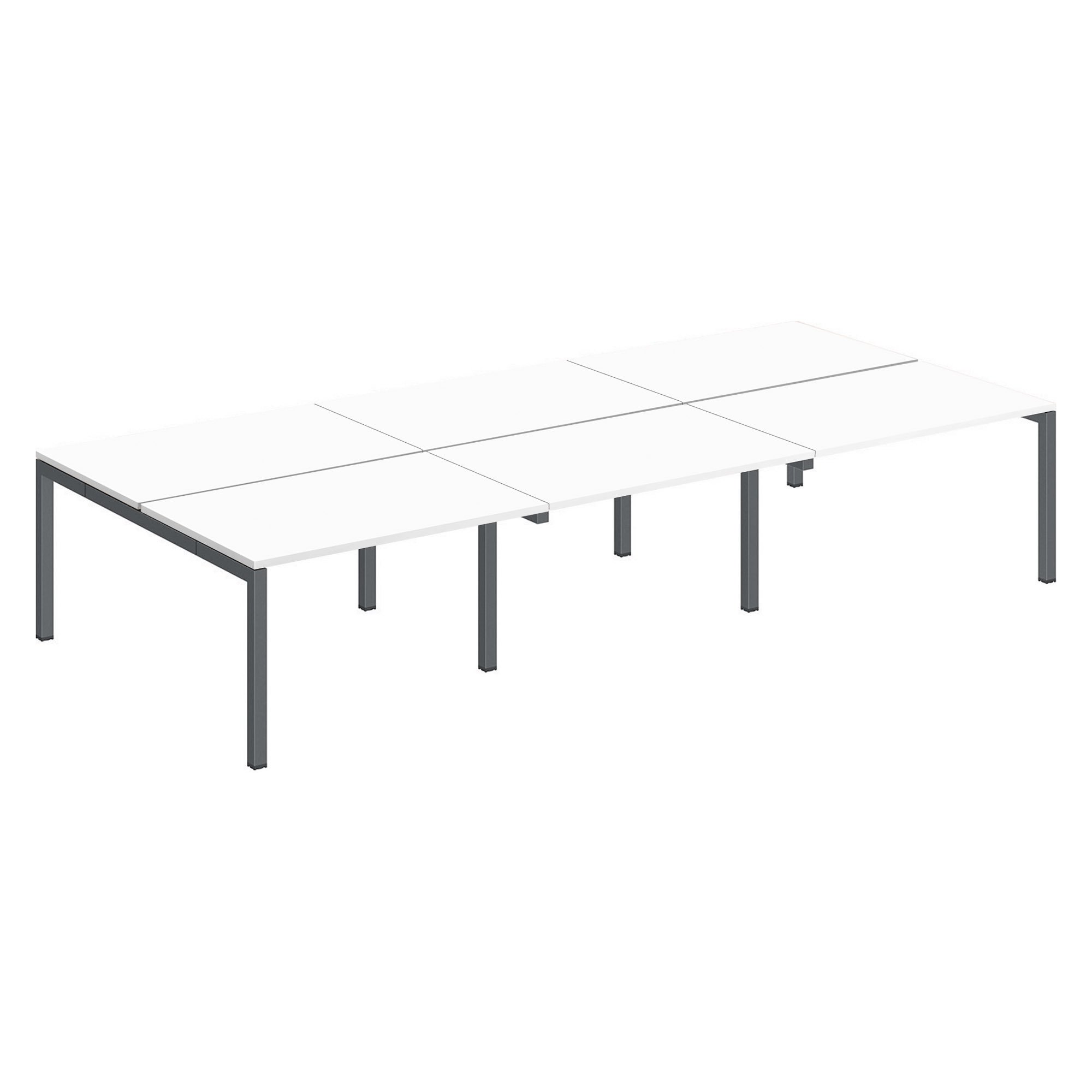 Pôle 6 bureaux droits Teamline L 360 cm - plateaux blanc piètement métal arche