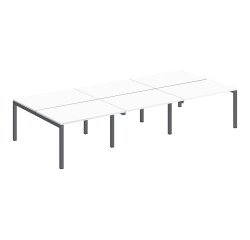 Pôle 6 bureaux droits Teamline L 360 cm - plateaux blanc piètement métal arche