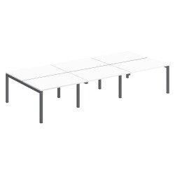 Pôle 6 bureaux droits Teamline L 360 cm - plateaux blanc piètement métal arche