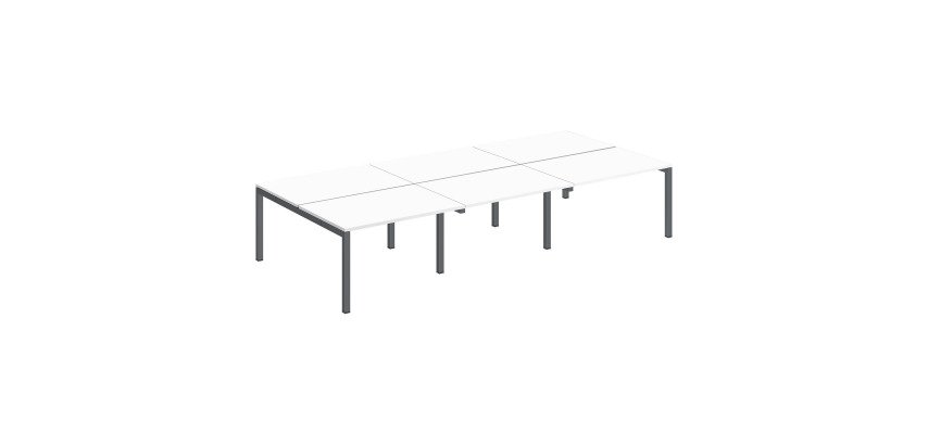 Pôle 6 bureaux droits Teamline L 360 cm - plateaux blanc piètement métal arche
